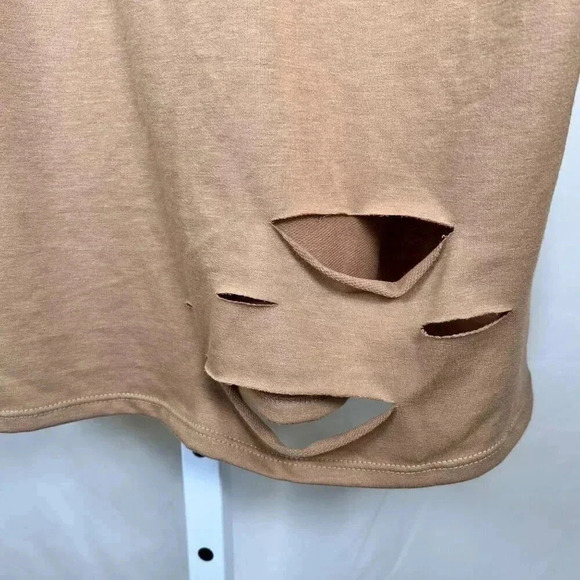 2/$30 BiBi Size Medium Distressed Top Long Sleeve Casual Tan - Picture 4 of 6